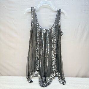 Alexandra Collection Black and Silver Sequin Tank Top Size XL